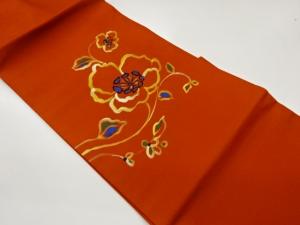 手描き金彩花唐草模様名古屋帯